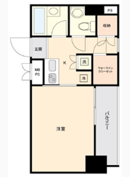 ルーブル蒲田弐番館の間取り|ウォークインクローゼット付1Kバストイレ別独立洗面台
