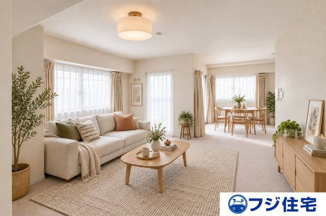 コスタ・ミラにしきのはま1番館の居間・リビング|※バーチャルステージング画像（AI合成）です。合成された家具等は販売価格に含まれません。