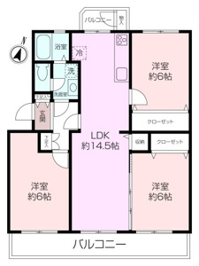 内装リフォーム予定！南向き、両面バルコニーで風通しの良い3LDK！全室6帖以上とゆとりある広さ