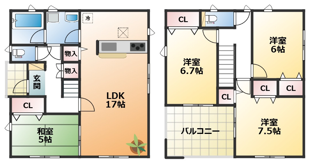 CRADLEGARDEN小山市若木町第8の間取り|南向きで陽当たりの良い間取りです