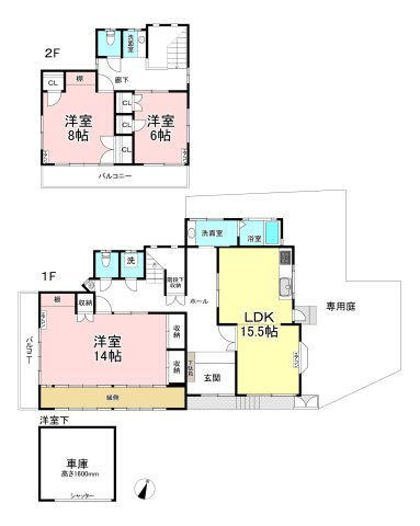 【間取り】 | 牛久保町戸建 | ファミリーさん向けの3LDK！リビングダイニングキッチンは広々15.5帖もあります☆全室二面採光の洋室＆エアコン付きなのが嬉しいですね♪