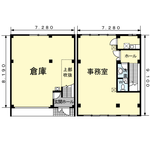 羽塚町倉庫付事務所の間取り