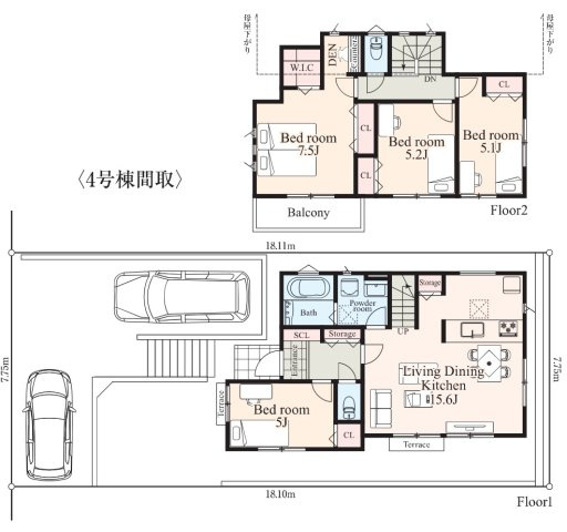戸塚区平戸2丁目 新築戸建 5680万円の間取り
