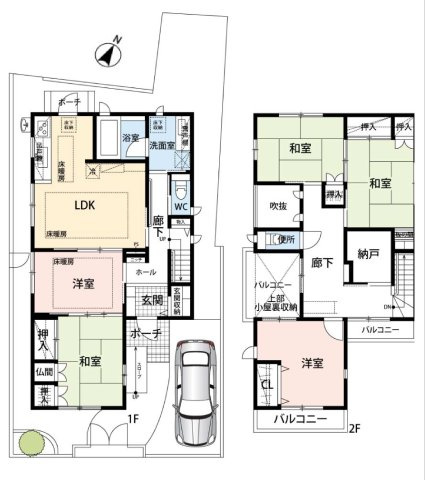 岸町２丁目戸建の間取り|５SLDK　４ｍ公道東南道路　2階は納戸とロフト部分あり