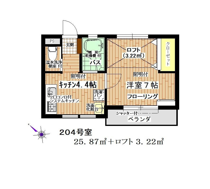 1K　Apartmentの間取り