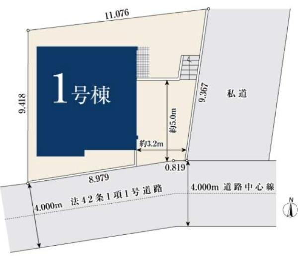 横浜市青葉区大場町の新築一戸建の区画図|南東角地の為、陽当たり・開放感良好です