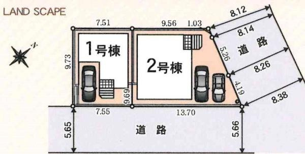岡崎市宮地町第3　全2棟・1号棟の区画図