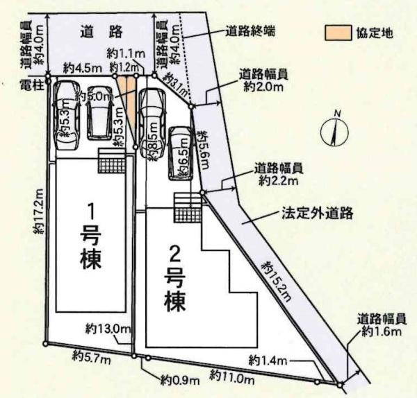 豊田市平山町第4　全2棟・1号棟の区画図