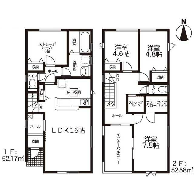 新築戸建て・仲介手数料無料）犬山市富岡新町・２号棟の間取り