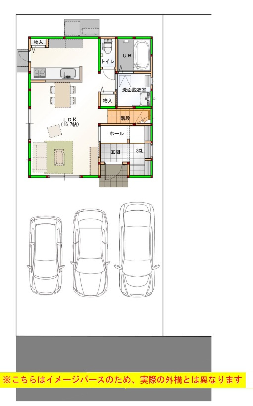 高知市百石町４丁目　新築戸建　⑬　【全6区画】の間取り|3LDK+WICL+パントリー　建物面積　78.5㎡（約23.74坪）