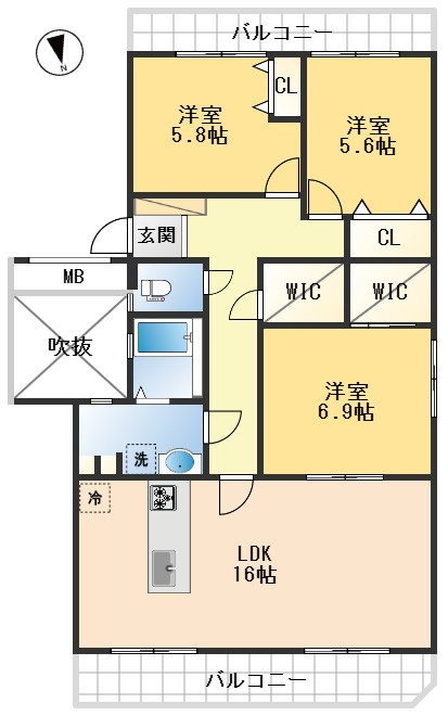 公社山田西B団地A16棟の間取り