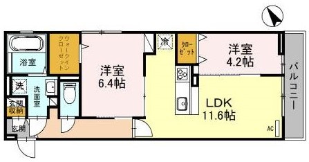東大阪市森河内西２丁目のアパートの間取り