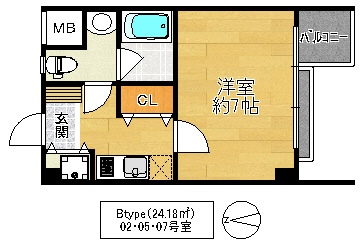 東大阪市森河内西２丁目の賃貸マンションの間取り