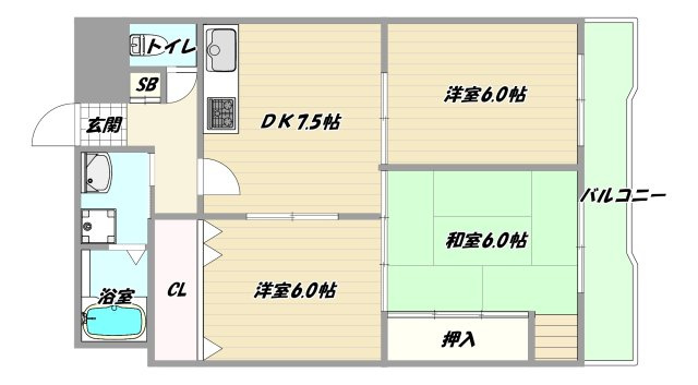 大阪市淀川区三国本町３丁目の賃貸マンションの間取り