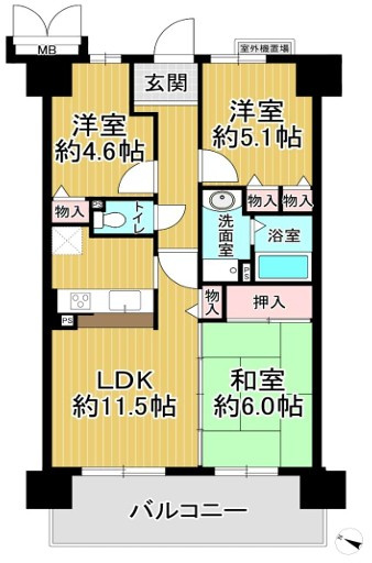 大阪市淀川区東三国３丁目の中古マンションの間取り