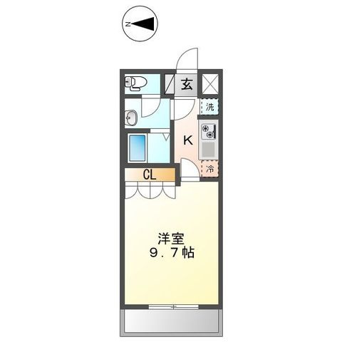 シェルル江北の間取り|9.7帖の広々としたお部屋