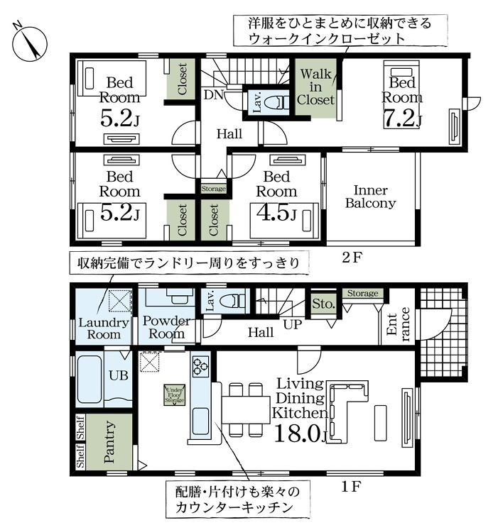 【Livele Garden】　古河市原町　第５　全1邸の間取り|〇4LDK〇
広々LDK18帖！
パントリー、ウォークインクローゼット付き♪