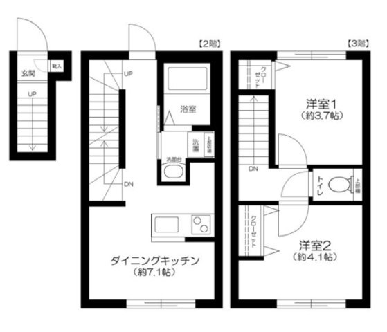 ソルナクレイシア大森Ⅱの間取り|メゾネットの2DK