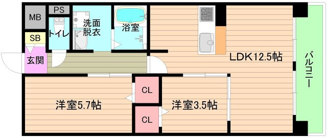 大阪市城東区新喜多２丁目の賃貸マンションの間取り