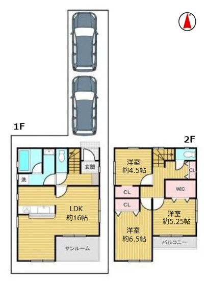 【間取り】 | 旭区清水5丁目 | 【全洋室3LDK】室内リフォーム済み☆浴室乾燥機新調完備☆1F南側サンルームあり☆トイレ2ヶ所♪ウォークインクローゼットあり♪屋根裏収納付きです♪