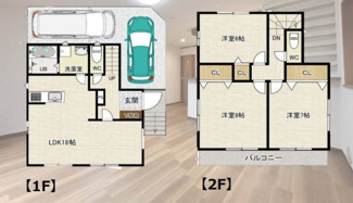 【間取り】 | 平塚市岡崎 中古戸建 | 南向き　２階建て　3LDK　全居室６帖以上　全居室２面採光