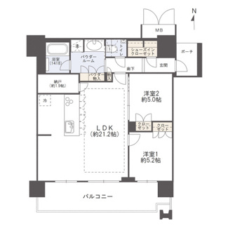 【間取り】 | MJR堺筋本町タワー | 【間取り】広々とした約21帖超えのLDK☆高層階南向き住戸！