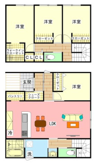 【間取り】 | 心輝ホーム／心輝タウン野原（1号棟・角地） 新築建売／4LDK・2階建 | 家族の動線が込み合わないように、普段の動きがよりスムーズに出来るよう考慮しています。
