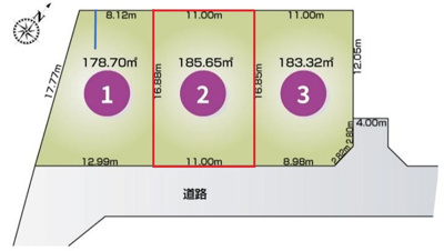 【区画図】 | 宇都宮市下栗町　2号棟 | 間口11mのゆったりとした敷地★お車の並列駐車もスムーズに行えて毎日の出し入れもラクラクこなせます♪