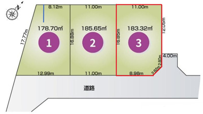 【区画図】 | 宇都宮市下栗町　3号棟 | 南側道路に面した日当たり良好の区画★間口が広くお車の駐車や出し入れもスムーズに行えて安心ですよ！