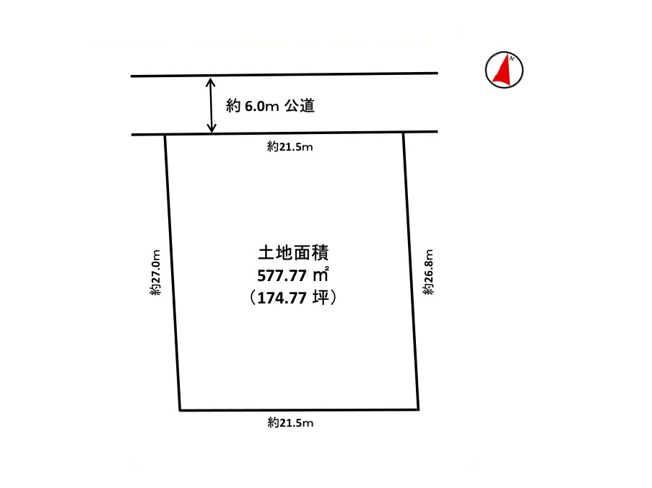 【土地図】 | 太井売地 | 図面の数字は各辺の長さ（m）、太線は道路に接する部分です。間口と奥行き、接道方向から建物の配置や駐車計画の目安がつかめます。高低差は現地でご案内します。※図面と現況が異なる場合は現況優先。