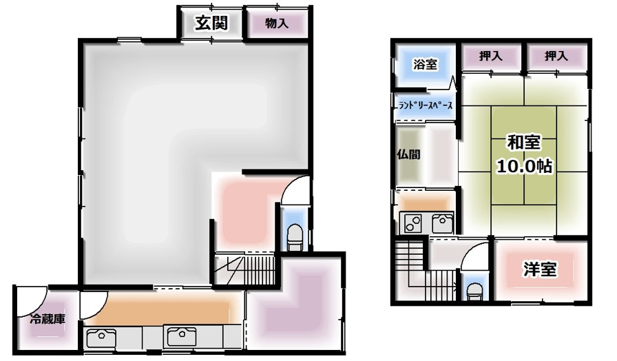 北上市和賀町岩崎新田真栄　住宅付店舗の間取り