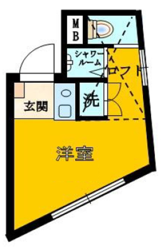 クレッシェンド平和島の間取り|間取り　ロフト付の洋室5帖シャワールームとトイレに分かれています。バスタブ不要な方に！