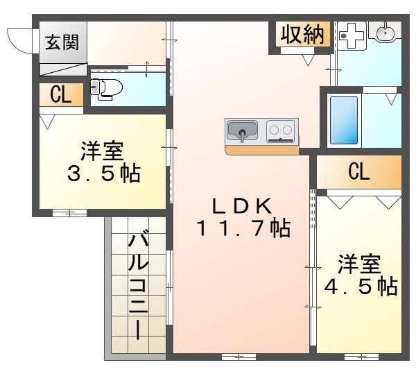 明石市硯町1丁目PJの間取り