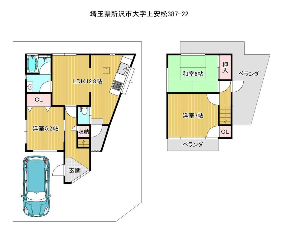 所沢市上安松　中古戸建の間取り
