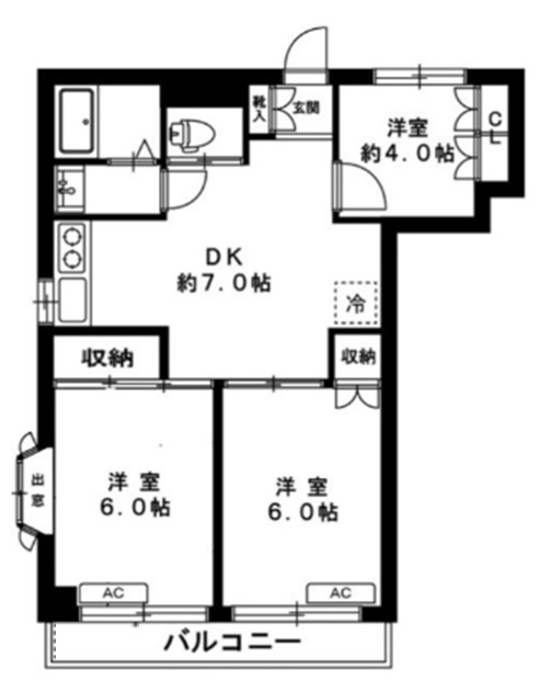 サンフラワー池上の間取り|最上階3面角部屋の3DK