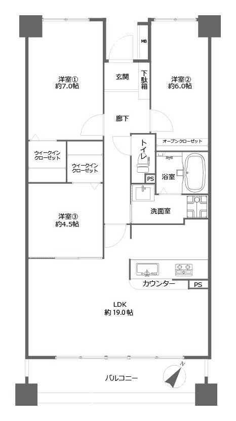 アーベインルネス井尻・壱号棟の間取り|間取り