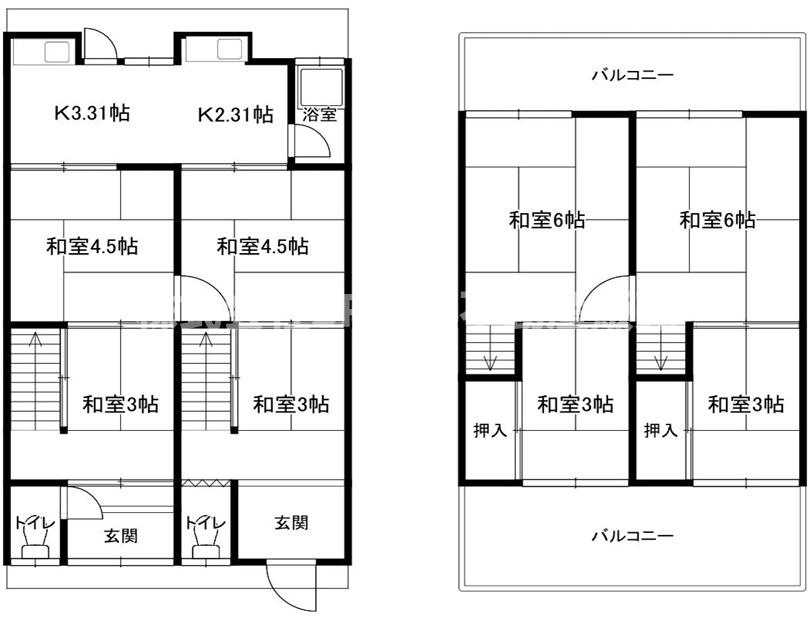 南四条町中古テラスハウスの間取り|キッチン・トイレが2か所あるので2世帯住宅としても、友人とのシェアハウス等に適しています！