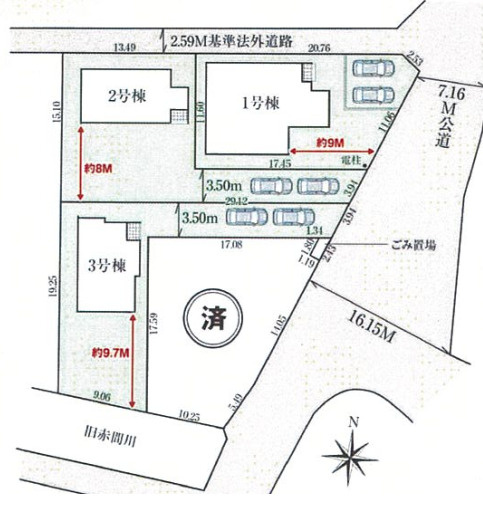 川越市北田島　全4棟　新築戸建　グラファーレの区画図