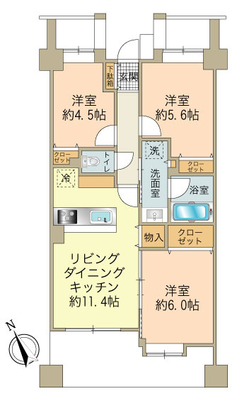 上階住戸無、マンションでは珍しい屋根裏収納付、61.38㎡3LDKタイプ