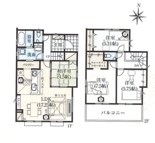 川越市北田島　全4棟　新築戸建　グラファーレの外観パース