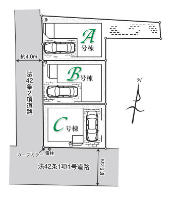所沢旭町2期　全3棟　新築戸建　ハートフルタウンの区画図