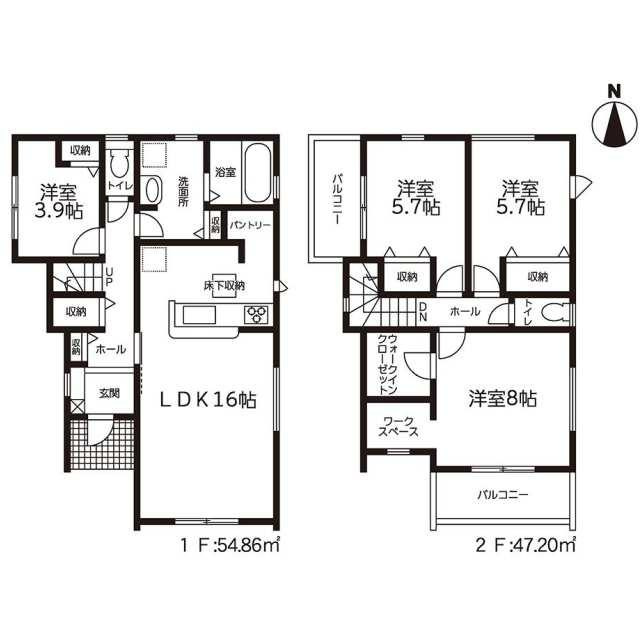 新築戸建て・仲介手数料無料）犬山市富岡新町・１号棟の間取り