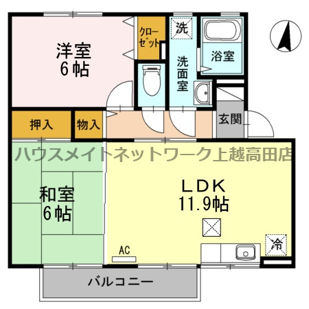 グラン・デ・ハイツ Ｂの間取り|間取図（グラン・デ・ハイツ Ｂ 102）2LDK