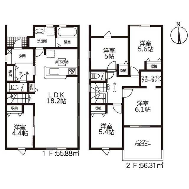 新築戸建て・仲介手数料無料）犬山市橋爪第３期・２号棟の間取り