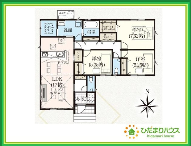 いわき市郷ケ丘6期　新築戸建　3号棟の間取り|人気の平屋一戸建て！(^^)/