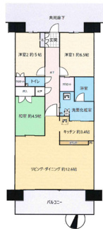 【間取り】 | プラウドシティ塚口マークフォレスト | 新婚様からファミリー様まで幅広くおすすめの３LDKの間取りです♪南向きバルコニーで陽当たり良好です！