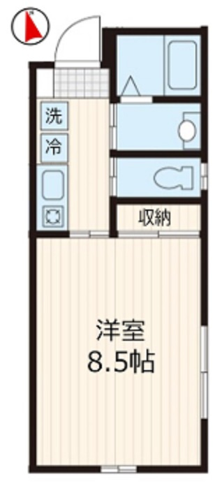 VillaGrigio(ヴィラグリージョ）大森西の間取り|角部屋2面採光広めの洋室8.5帖の1Kバストイレ別独立洗面台