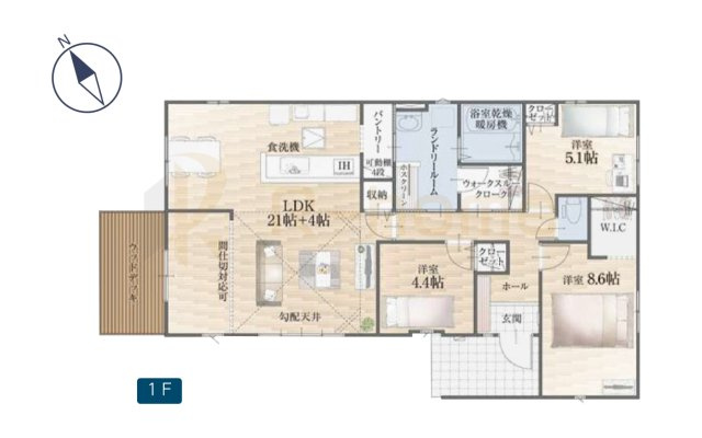 古河市諸川8期　新築戸建て　2号棟の間取り|3LDK＋WIC＋パントリー、土地面積313.70m2、建物面積96.40m2
