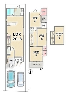 【土地図＋建物プラン例】 | 右京区太秦安井馬塚町　建築条件つき | 建物プラン例C：建物価格2099万円、建延92.48平米