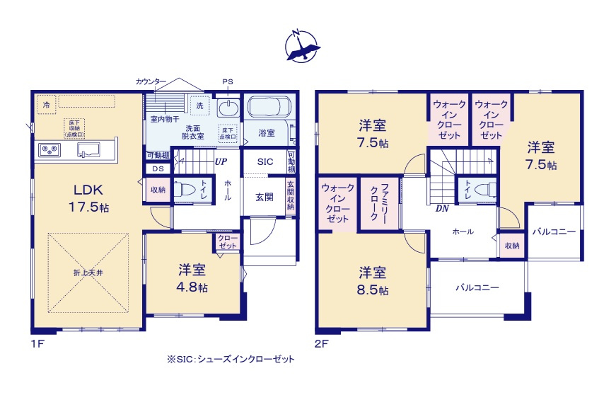 ケイアイフィット　水戸市見川　24期 　1の間取り|　
☆SIC、WICなど収納スペース充実でスッキリ片付きます♪全室明るい二面窓で通風も良好。洗面脱衣室を2WAY出入り口にし回遊性のある間取りに。生活動線がコンパクトです。
